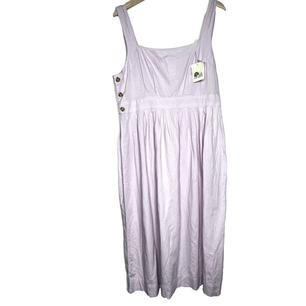 womens sundress‎ side button square romantic chic violet pink linen size L